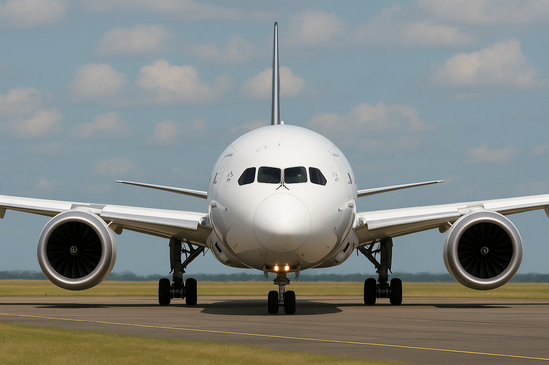 Large jet parked on airport apron