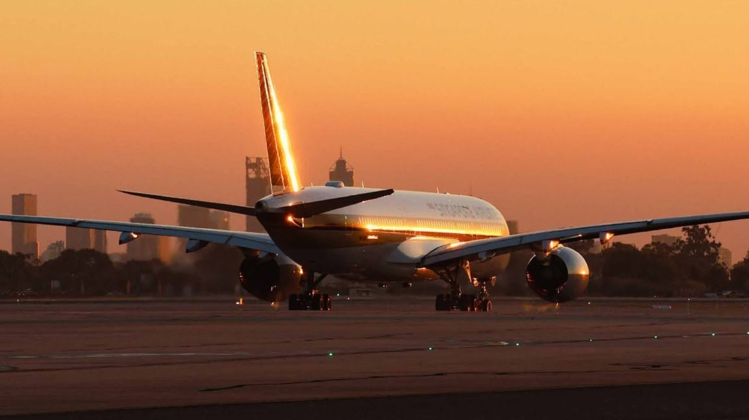 Aircraft at Perth Airport at sunset