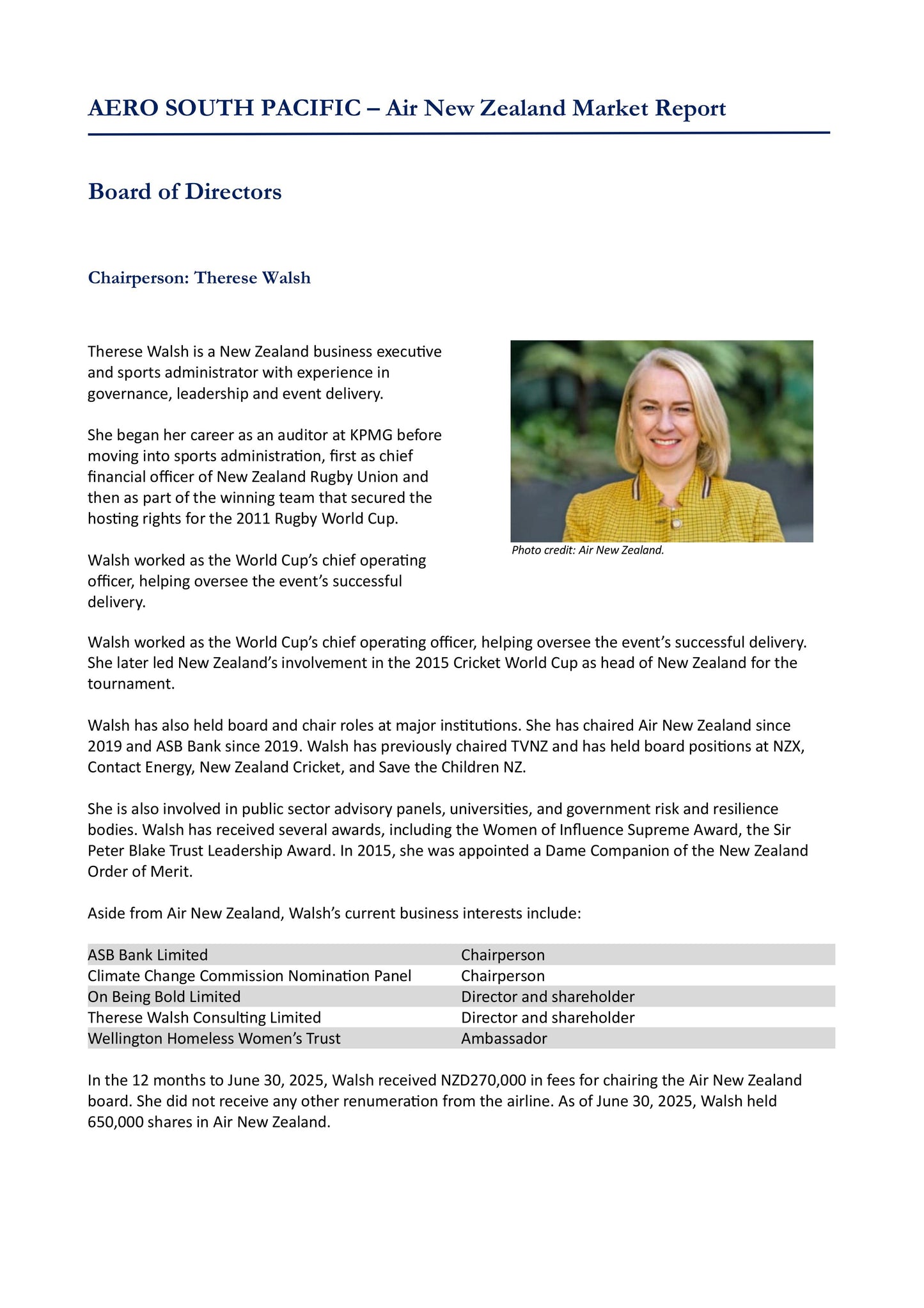 Air New Zealand Market Report - Summer 2025/26